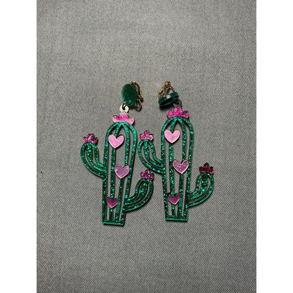 Clip Onā Cute Cactus Earrings Large Acrylic